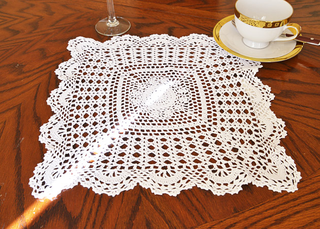 White color Square Crochet Lace Doilies 14"x14" Square Crochet - Click Image to Close